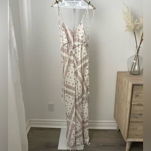 White and tan paisley print maxi dress